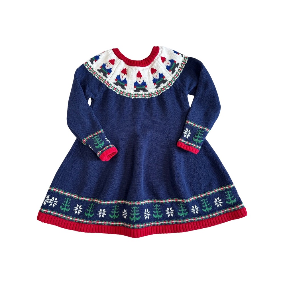 Hanna Andersson Gnome Fair Isle Cotton Sweater Dress Size 100 US‎ 4 Christmas